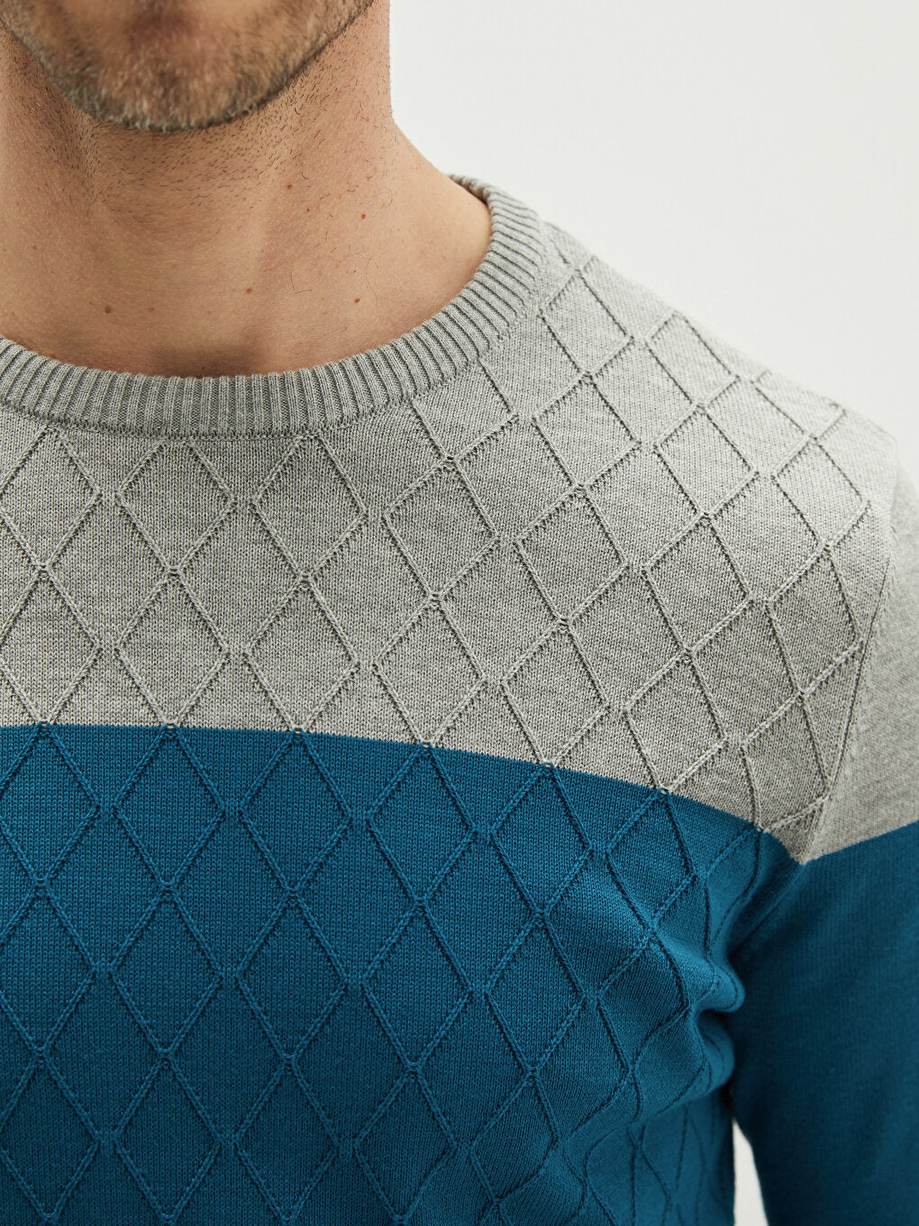 Crew Neck Long Sleeve Color Block Men's Knitwear Sweater