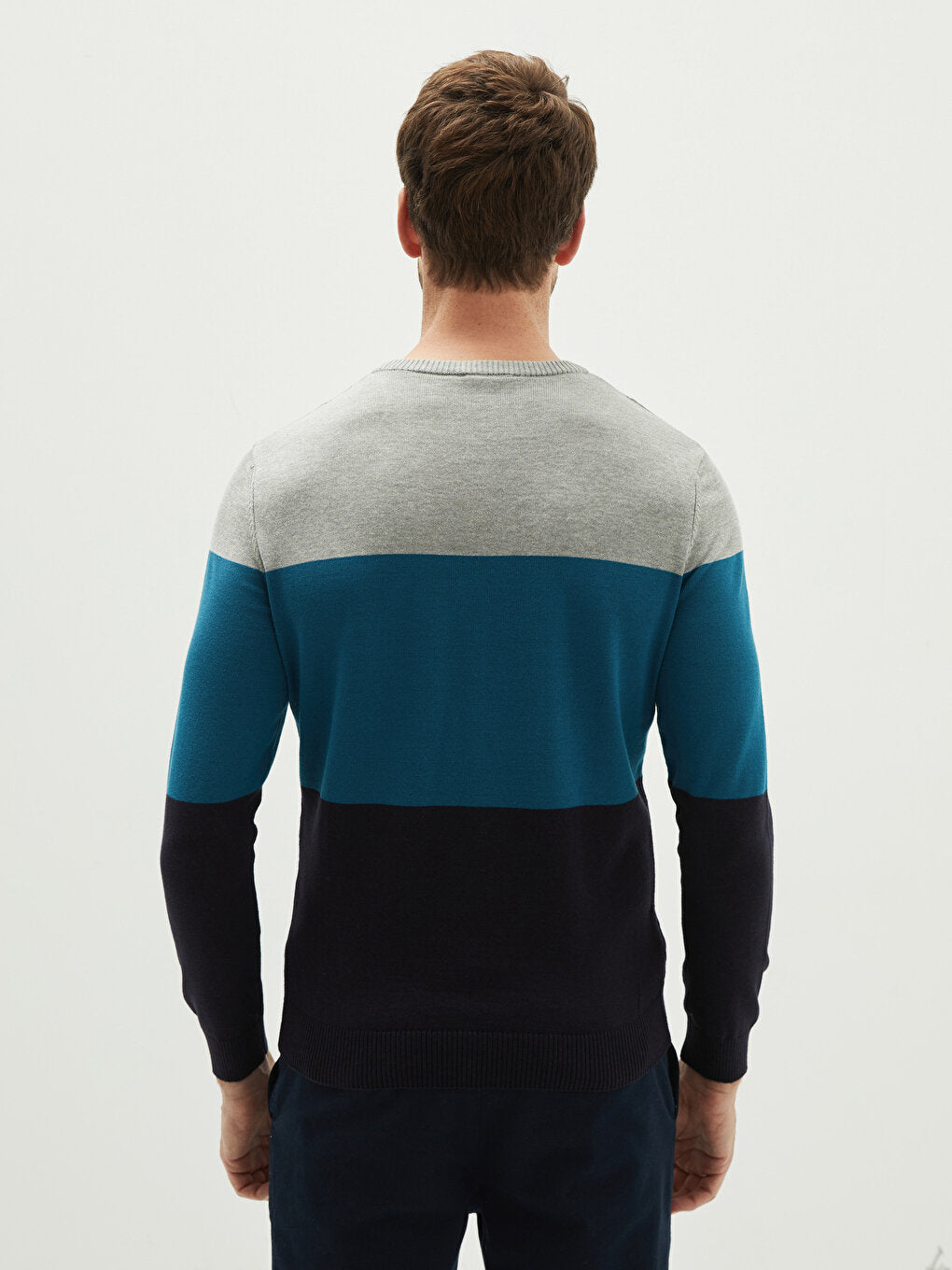 Crew Neck Long Sleeve Color Block Men's Knitwear Sweater