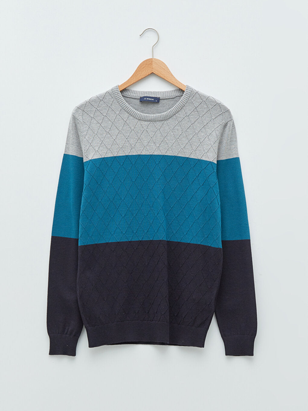 Crew Neck Long Sleeve Color Block Men's Knitwear Sweater