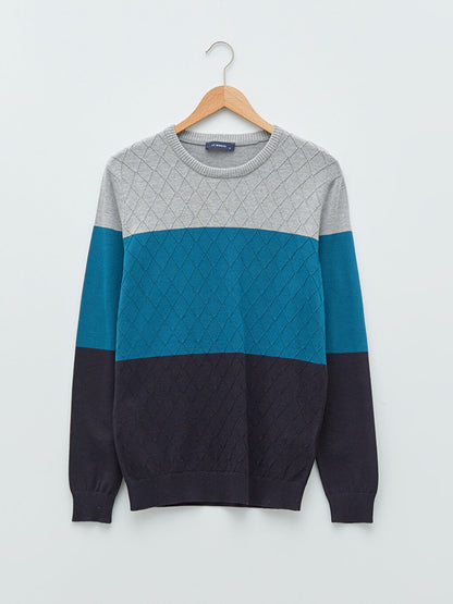 Crew Neck Long Sleeve Color Block Men's Knitwear Sweater