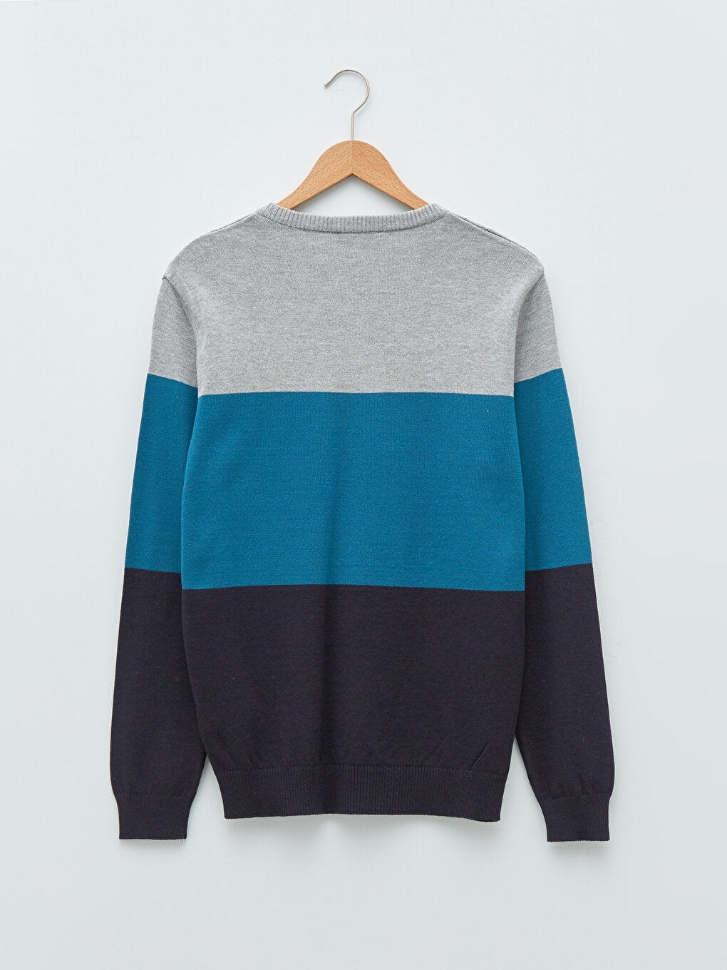 Crew Neck Long Sleeve Color Block Men's Knitwear Sweater