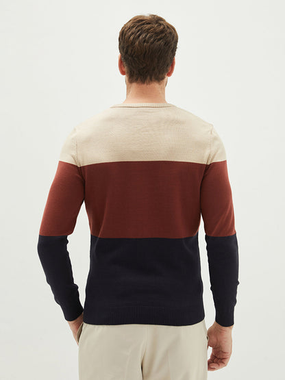 Crew Neck Long Sleeve Color Block Men's Knitwear Sweater