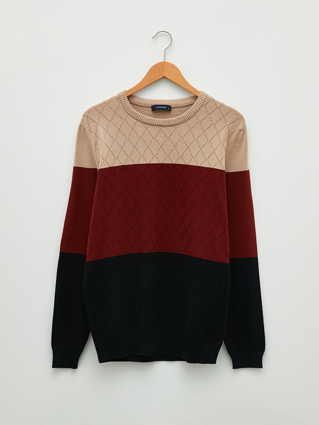 Crew Neck Long Sleeve Color Block Men's Knitwear Sweater