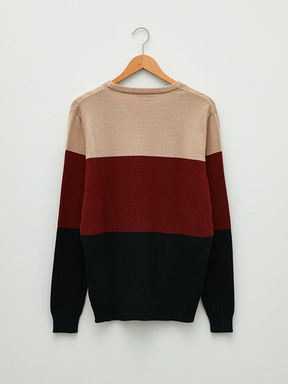 Crew Neck Long Sleeve Color Block Men's Knitwear Sweater