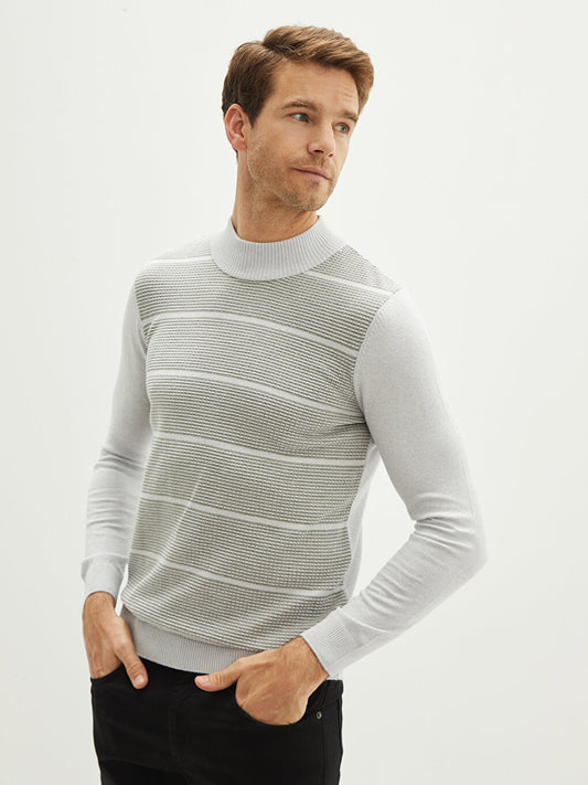 Half Turtleneck Long Sleeve Striped Men's Knitwear Sweater