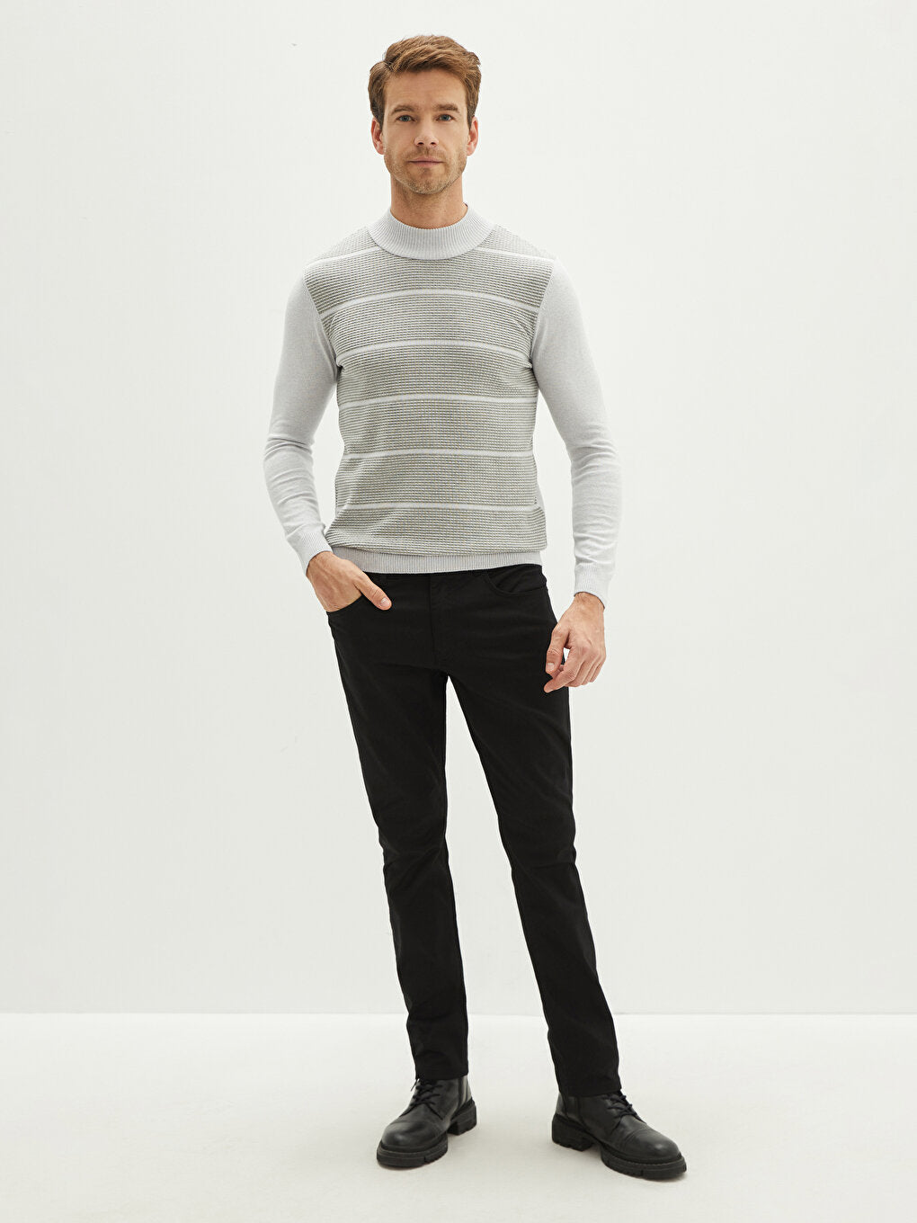 Half Turtleneck Long Sleeve Striped Men's Knitwear Sweater