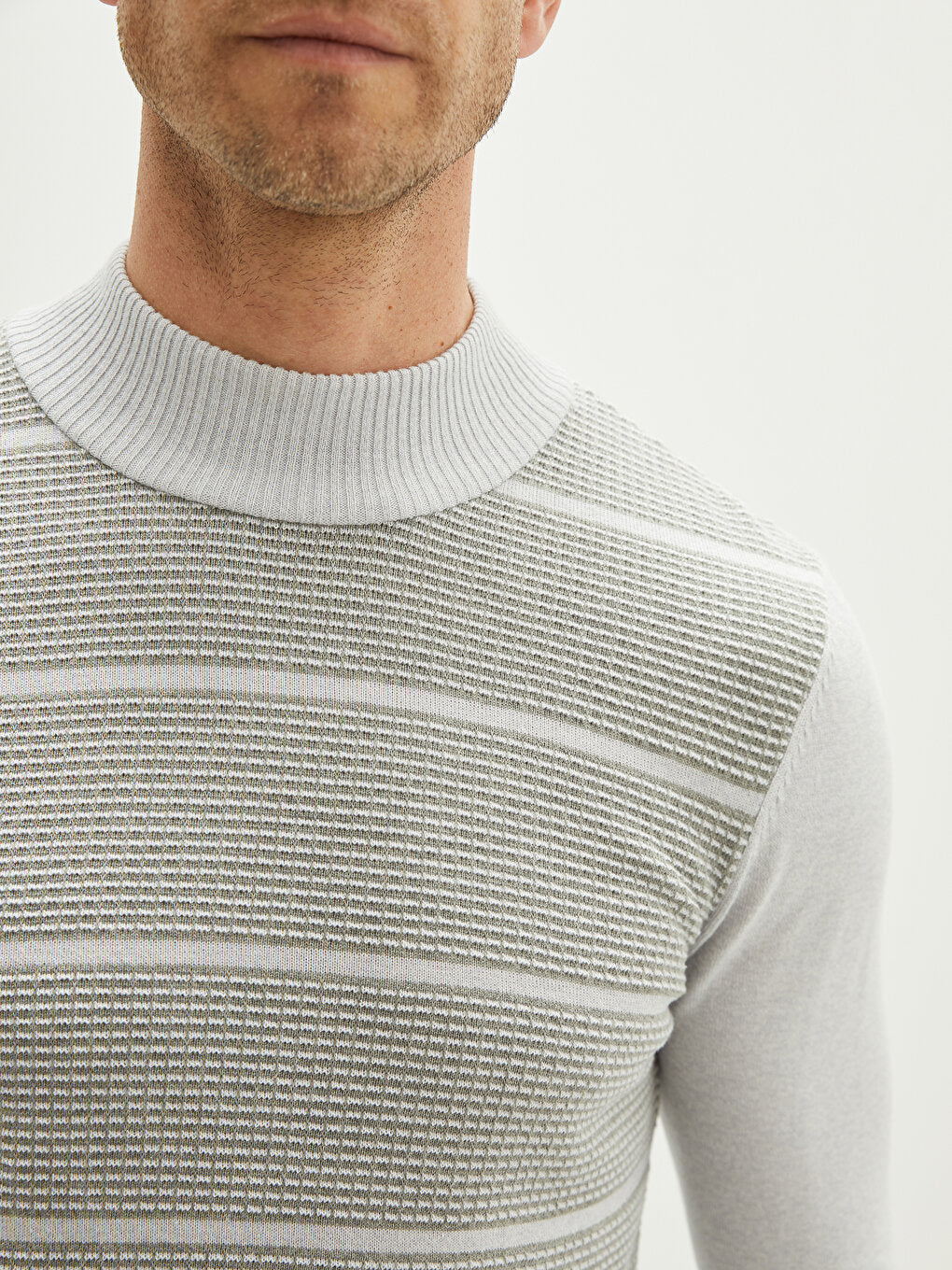 Half Turtleneck Long Sleeve Striped Men's Knitwear Sweater