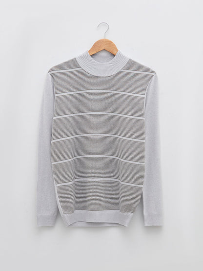 Half Turtleneck Long Sleeve Striped Men's Knitwear Sweater