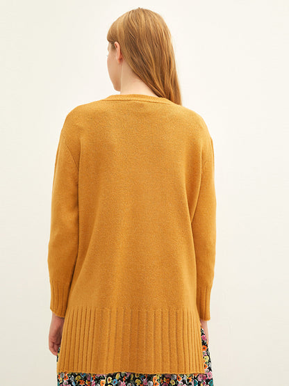 Crew Neck Plain Long Sleeve Women's Knitwear Tunic