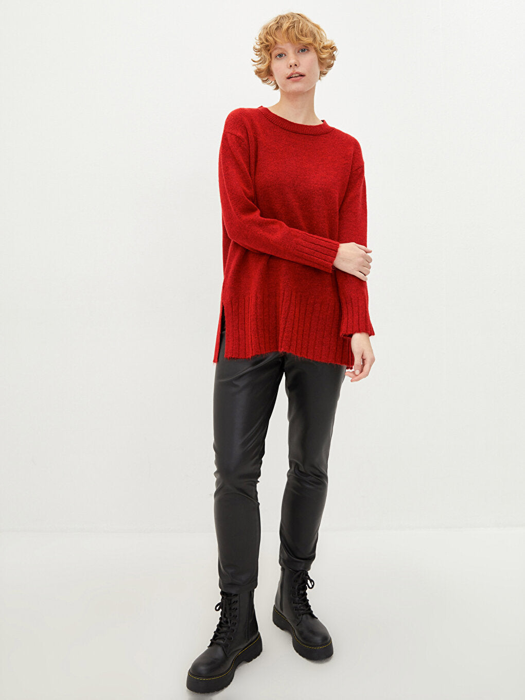 Crew Neck Plain Long Sleeve Women's Knitwear Tunic