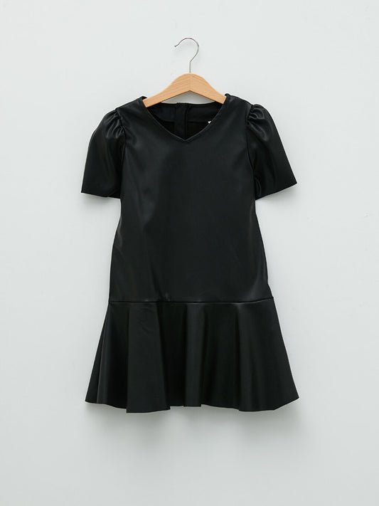 V-Neck Basic Short Sleeve Girl's Dress