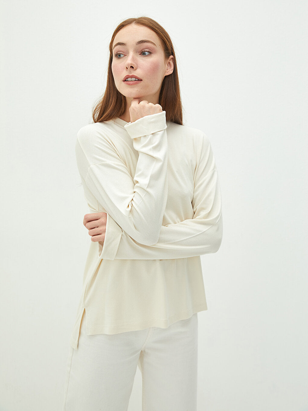 LCW Modest Crew Neck Long Sleeve Basic Women's Tunic