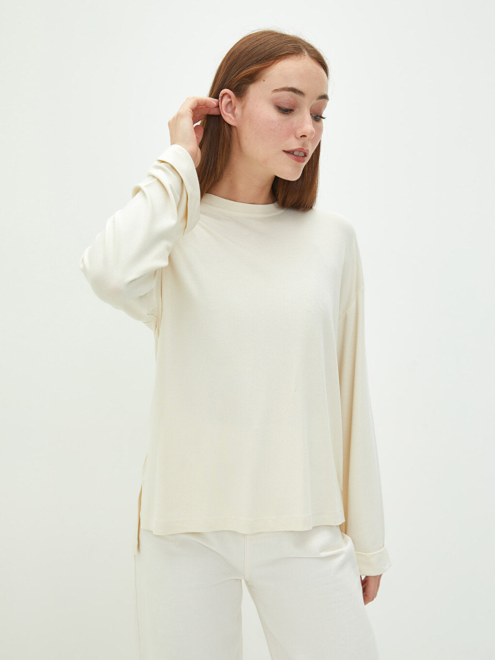 LCW Modest Crew Neck Long Sleeve Basic Women's Tunic