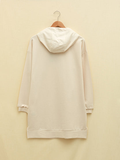 Hooded Collar Plain Long Sleeve Cotton Women's Sweatshirt Tunic