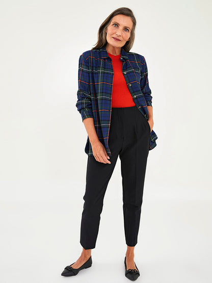 Front Button Closure Plaid Long Sleeve Viscose Women's Shirt