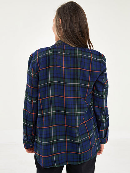 Front Button Closure Plaid Long Sleeve Viscose Women's Shirt