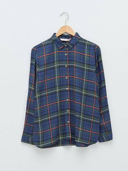 Front Button Closure Plaid Long Sleeve Viscose Women's Shirt