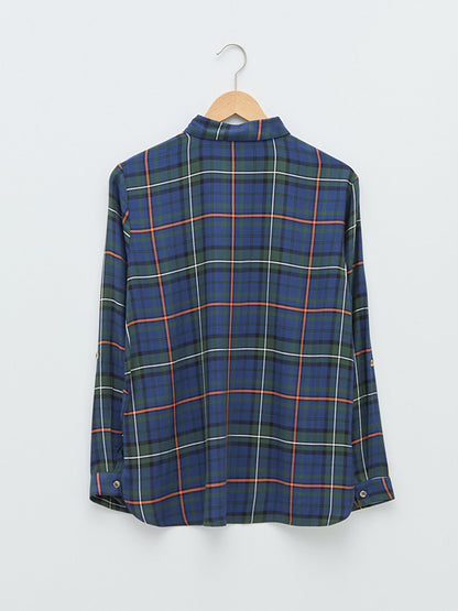 Front Button Closure Plaid Long Sleeve Viscose Women's Shirt