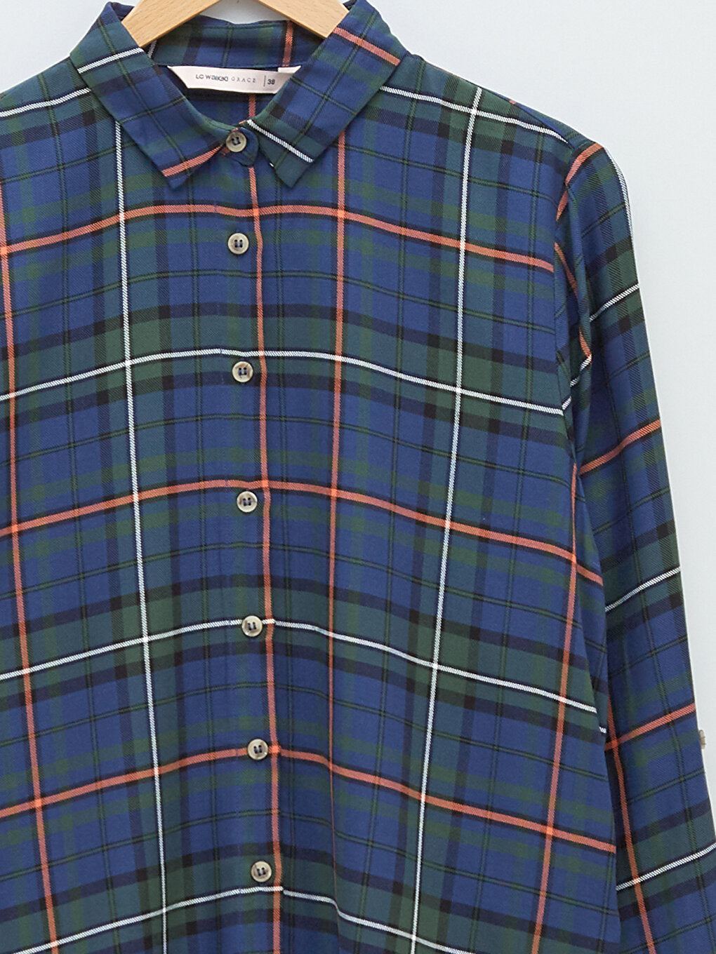 Front Button Closure Plaid Long Sleeve Viscose Women's Shirt