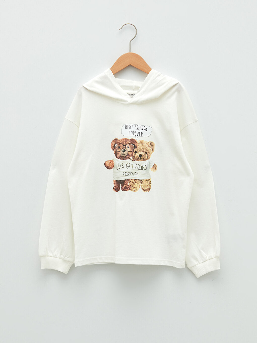 Hooded Printed Long Sleeve Cotton Girls' T-Shirt