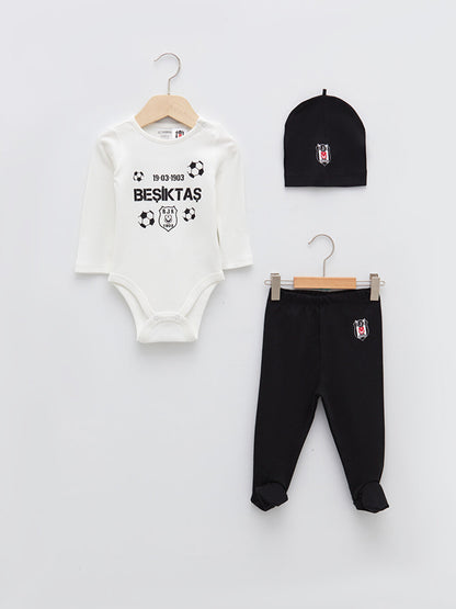 Crew Neck Long Sleeve Beşiktaş Printed Baby Boy Fan 3-Piece Suit