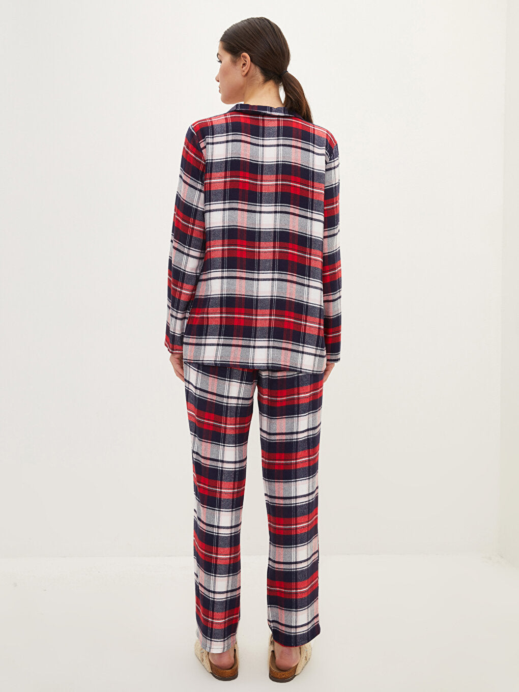 Shirt Collar Plaid Long Sleeve Viscose Women's Pajama Set