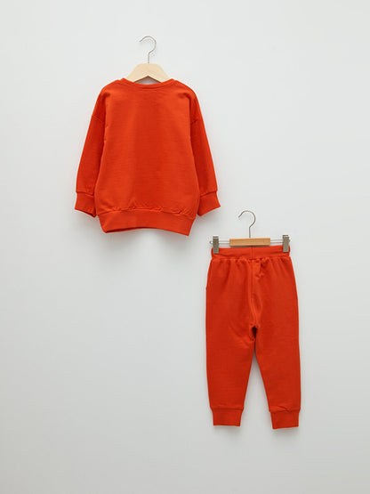 Crew Neck Long Sleeve Printed Baby Boy Sweatshirt and Trousers 2-Piece Set