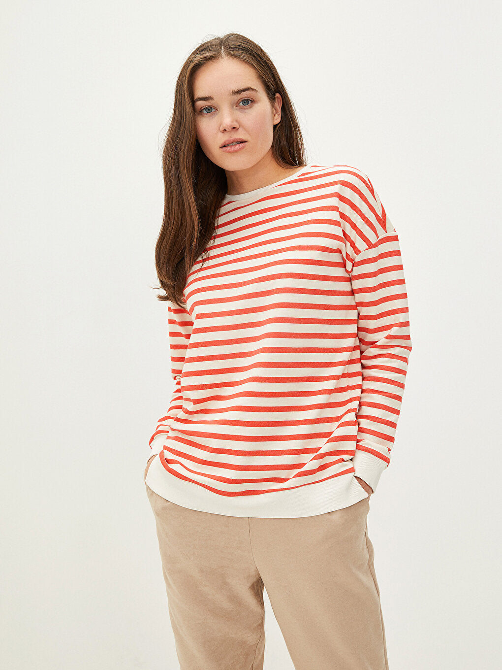 Crew Neck Striped Long Sleeve Women's Sweatshirt