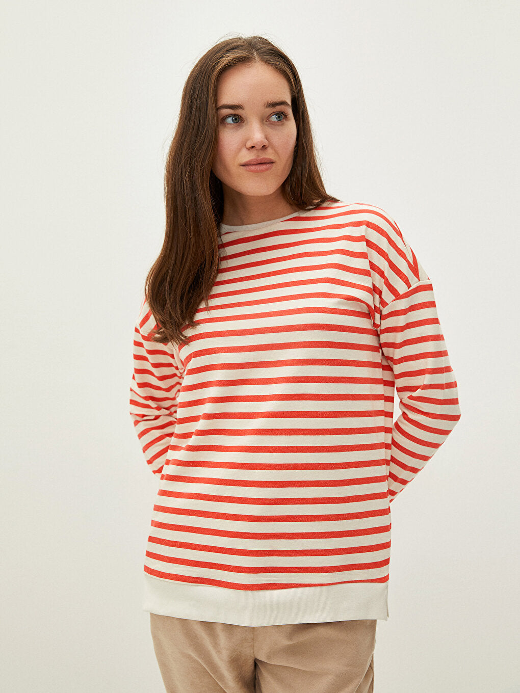 Crew Neck Striped Long Sleeve Women's Sweatshirt