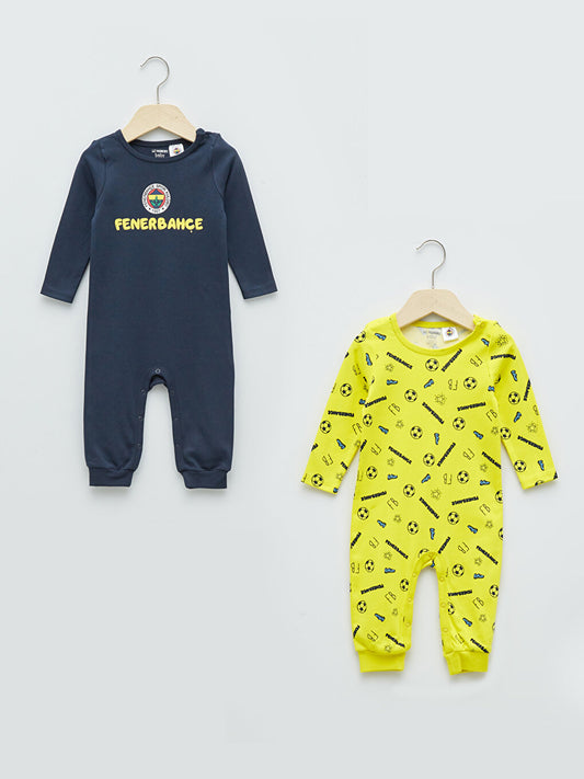 Crew Neck Long Sleeve Fenerbahçe Printed Baby Boy Fan Overalls 2-pack