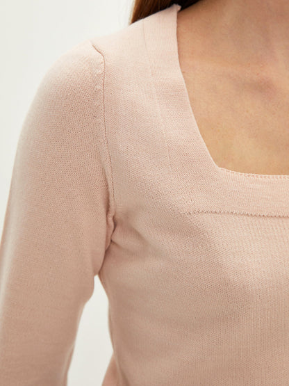 Square Collar Plain Long Sleeve Women's Knitwear Sweater