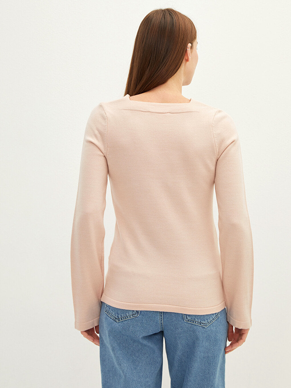 Square Collar Plain Long Sleeve Women's Knitwear Sweater