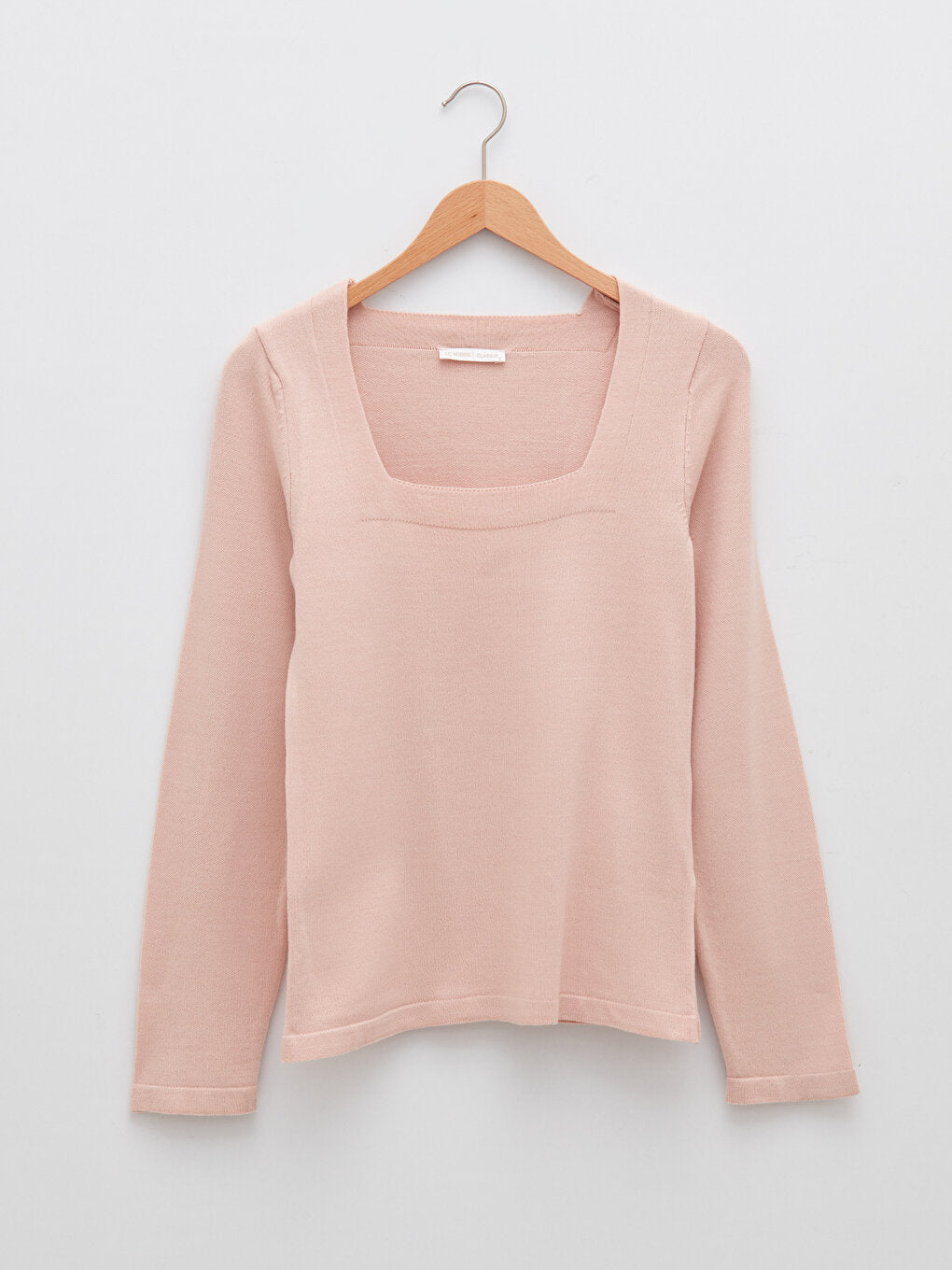 Square Collar Plain Long Sleeve Women's Knitwear Sweater