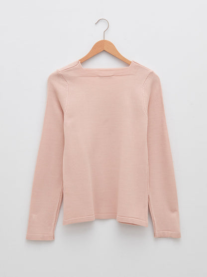 Square Collar Plain Long Sleeve Women's Knitwear Sweater