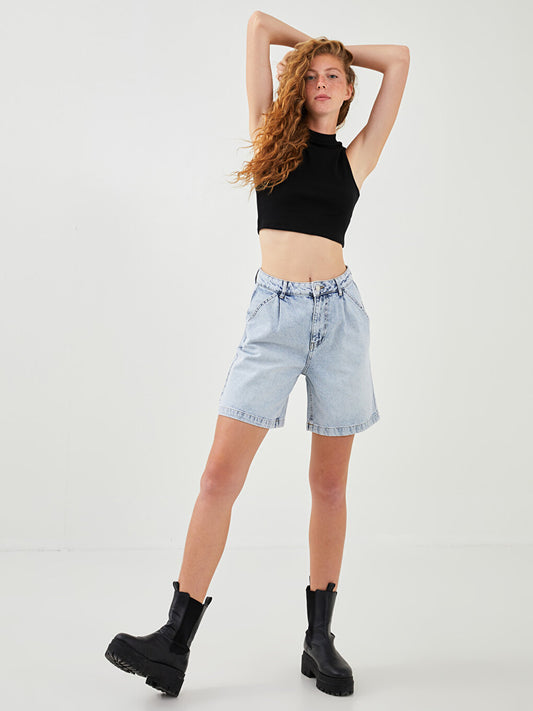 Standard Fit Women's Jean Shorts with Pocket Detail