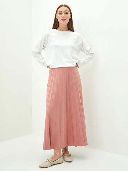 Women's Elastic Waist Straight Pleated Skirt