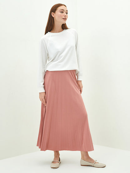 Women's Elastic Waist Straight Pleated Skirt