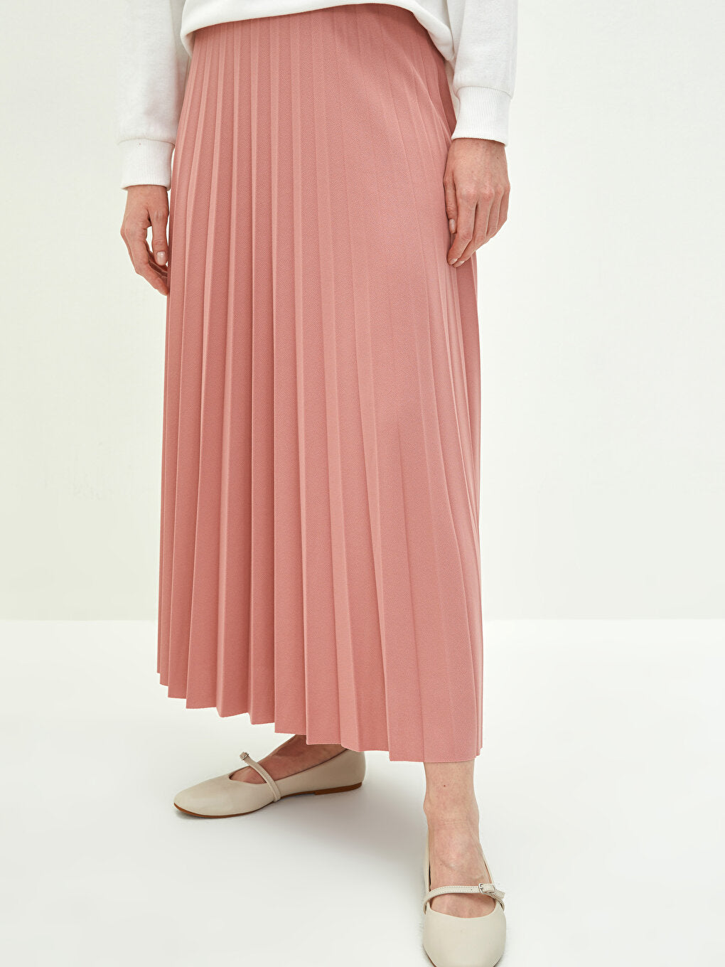 Women's Elastic Waist Straight Pleated Skirt