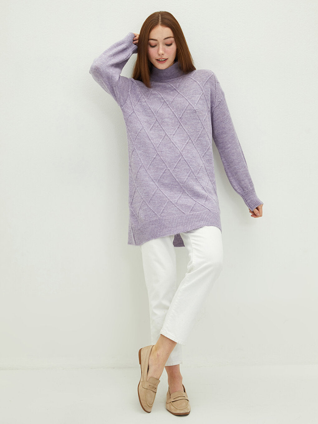 Half Turtleneck Plain Long Sleeve Women's Knitwear Tunic