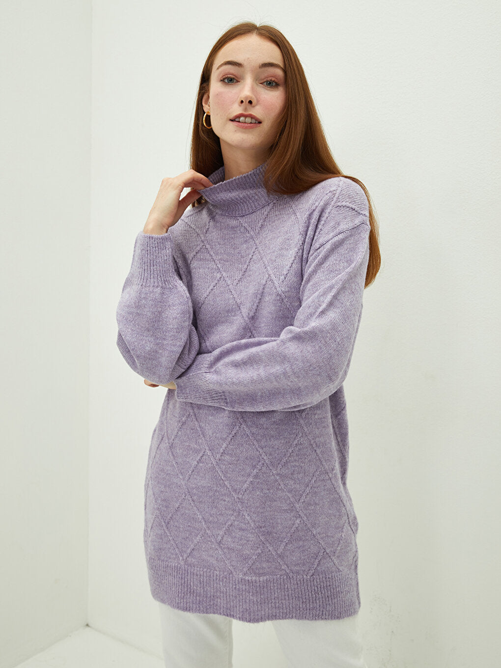 Half Turtleneck Plain Long Sleeve Women's Knitwear Tunic