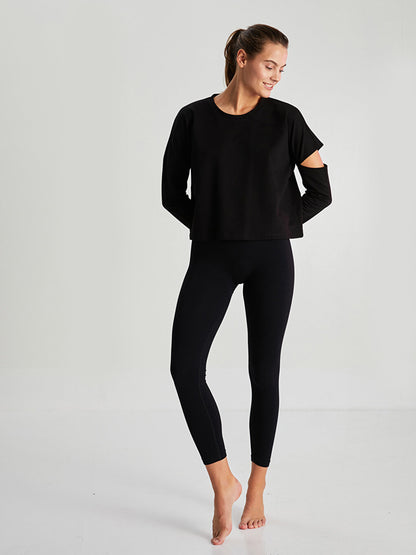 Crew Neck Plain Long Sleeve Women's Pajama Top