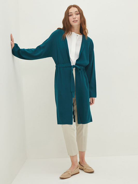 Hooded Collar Plain Long Sleeve Women's Knitwear Cardigan