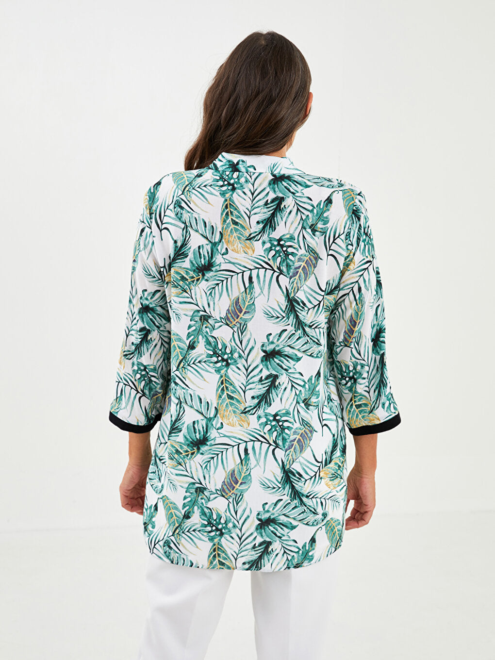 Front Button Closure Floral Long Sleeve Viscose Women's Shirt