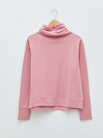 Monk Collar Plain Long Sleeve Women's Sports Sweatshirt