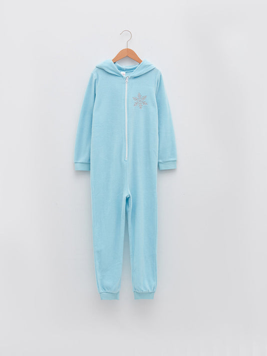 Hooded Embroidery Detailed Long Sleeve Fleece Girl's Sleeping Bag