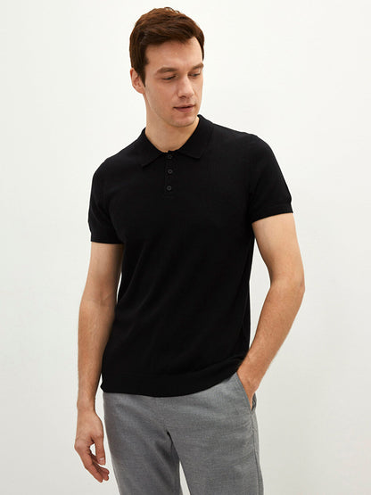 Polo Neck Short Sleeve Men's Knitwear Sweater