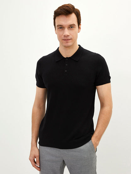 Polo Neck Short Sleeve Men's Knitwear Sweater