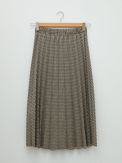 Plaid Women's Pleated Skirt with Elastic Waist