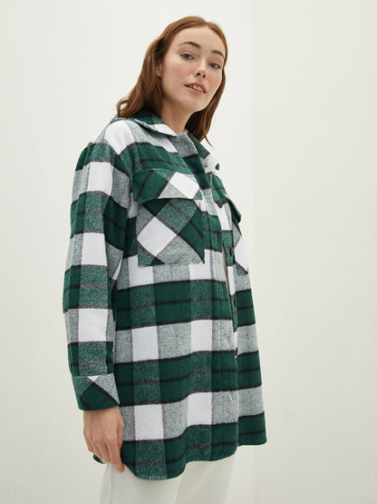 Front Button Closure Plaid Long Sleeve Women's Shirt Jacket