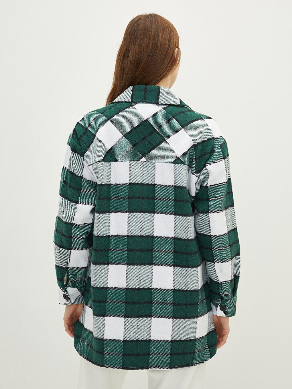 Front Button Closure Plaid Long Sleeve Women's Shirt Jacket